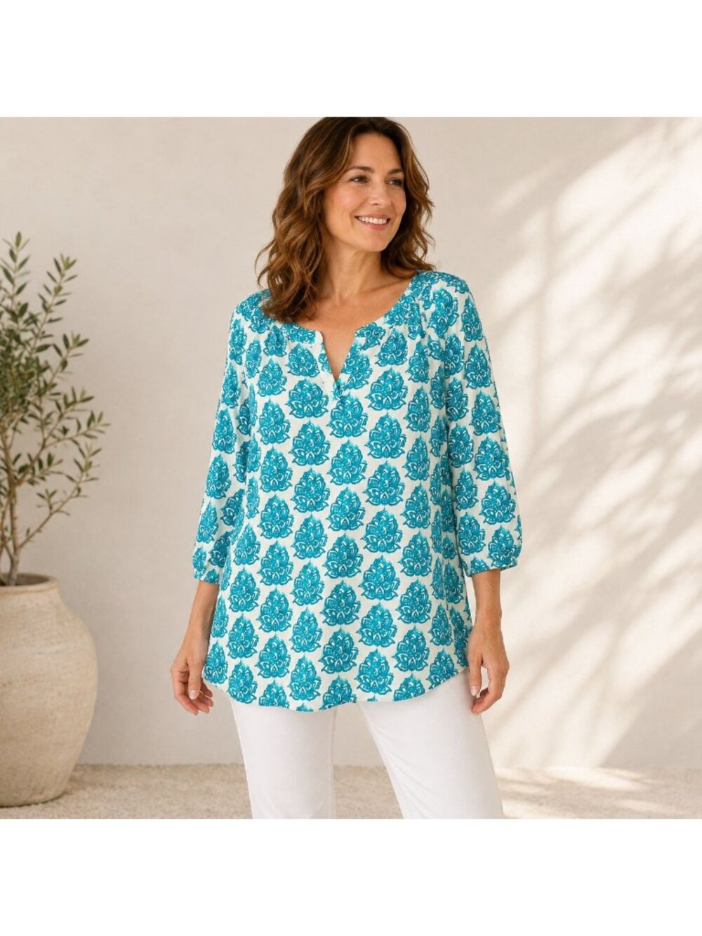 Merona Semi Sheer Peasant Tunic Size XL Aqua Tropical Relaxed Casual Pullover